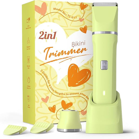 Womens Razors for Shaving - Wet/Dry 2-in-1 Beauty Dermave Bikini Shaver with Body&Facial Hair Heads, Cordless IPX7 Waterproof Trimmer for Pubic Hair&Sensitive Skin, Tiktok Trend Items (Yellow)-Velvo Beauty