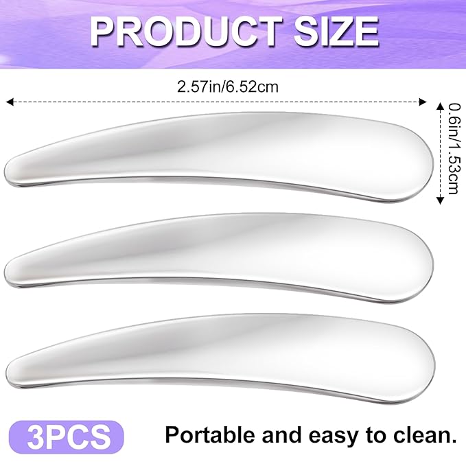 3pcs Mini Metal Makeup Spatula, Reusable Cosmetic Cream Spatulas Spoon, Skincare Scoop Applicator Facial Massage Beauty Tools for Mixing and Sampling Face Eye Cream- Silver-Velvo Beauty