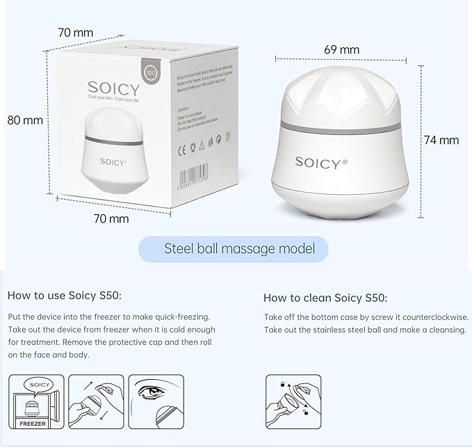 Ice Roller for Face and Eyes Body, Facial Ice Roller 360° Rotating Stainless Steel Ball Face Massager Fitness Cryosphere for Reduces Puffiness, Redness and Pain, Beauty Skin Care Tools-Velvo Beauty