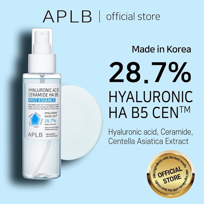 APLB Hyaluronic Acid Ceramide HA B5 Mist Essence | HYALURONIC HA B5 CEN™ 28.7% 3.55 FL.OZ/Korean Skincare, Replenishing moisture, Revitalize for gentle and improve skin texture through Hyaluronic-Velvo Beauty