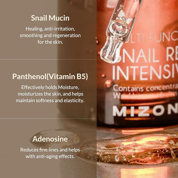 MIZON Snail Repair Intensive Ampoule with Snail Mucin, Hyaluronic Acid & Vitamin E – Hydrating & Wrinkle Care Serum for Skin Elasticity & Repair (1.01 fl oz)-Velvo Beauty