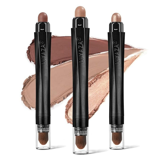 3Pcs Neutral Brown Eyeshadow Stick Set, Matte And Shimmer Creamy Eyeshadow Pencil, Shiny Pink Shadow, Waterproof Long Lasting Smoky Eye Makeup-Velvo Beauty