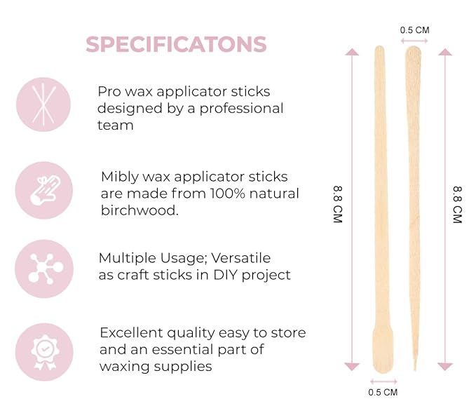 Mibly 1000 Pcs Wooden Wax Sticks - Eyebrow, Lip, Nose Small Waxing Applicator Sticks for Hair Removal and Smooth Skin - Spa and Home Usage-Velvo Beauty