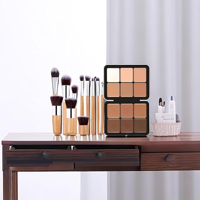 Makeup Cream Contour Palette with Makeup Brush, 12 Shades Full Cover Creamy Concealer and Highlighting Makeup Kit for Under Eye Dark Circles, Acne & Blemishes, Reduces Redness, Light to Dark-Velvo Beauty