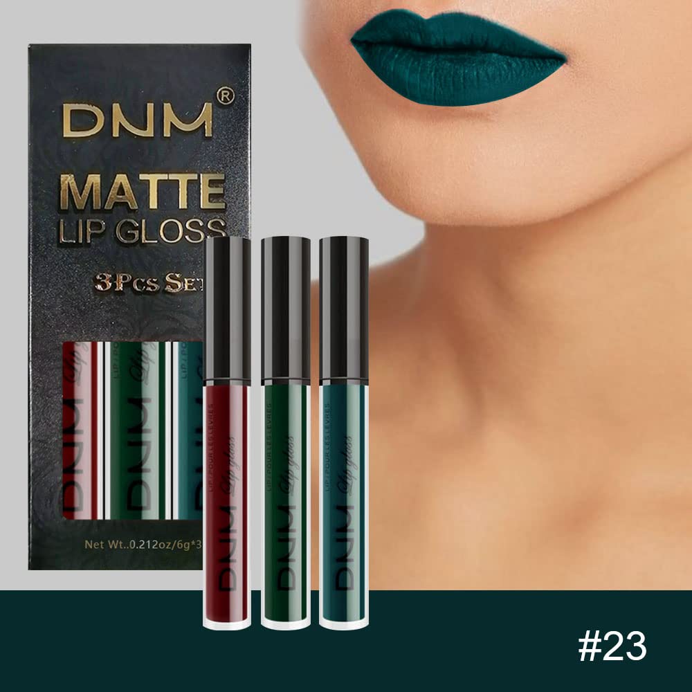 evpct 3Pcs Dark Color Colored Red Emerald Green Matte Liquid Lipstick Make up Set 24 Hour Long Lasting Waterproof Smudge Proof Deep red Green Liquid Lipstick Matte Lip Stain Gloss Liner Kit 8-Velvo Beauty