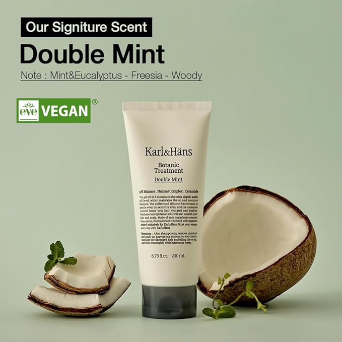 Karl&Hans Botanic Double Mint Conditioner Hair Treatment -Organic, Silicone-Free, Revitalizing Care for Frizzy Hair with Ceramide & Natural Extracts for All Hair Types, 6.76 fl oz-Velvo Beauty