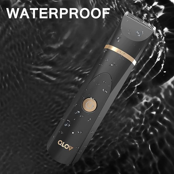 OLOV Electric Body Hair Trimmer - Groin Trimmer for Men - Bikini Trimmer Women - Wet/Dry Shaver Groomer, Replaceable Ceramic Blade Heads, USB Recharge Dock, Waterproof Hygiene Razor,Black-Velvo Beauty