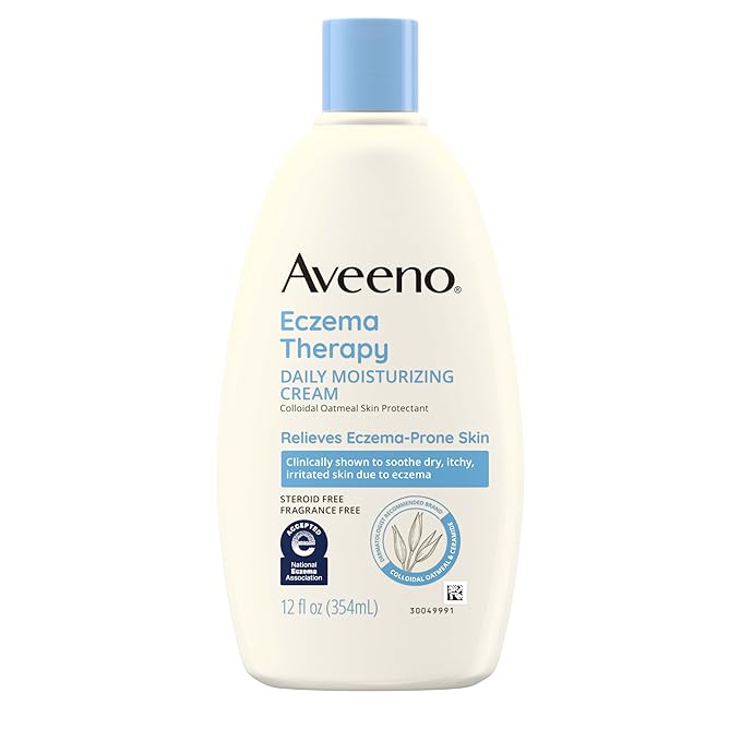 Aveeno Eczema Therapy Daily Moisturizing Body Cream for Sensitive Skin, Soothing Eczema Relief Cream, Colloidal Oatmeal & Ceramide for Dry & Itchy Skin, Steroid- & Fragrance-Free, 12 oz-Velvo Beauty