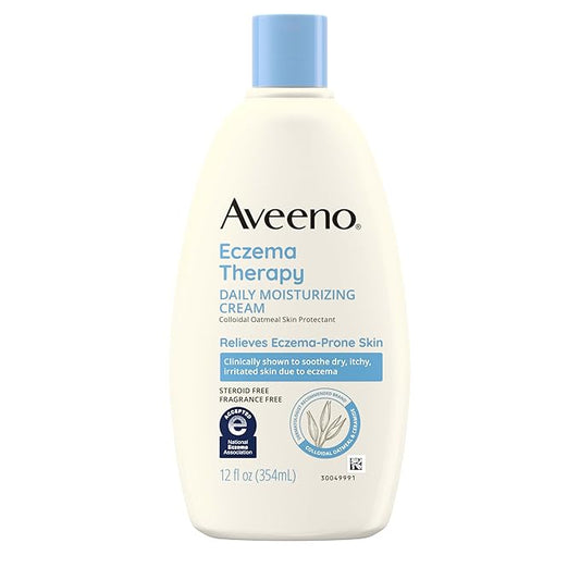 Aveeno Eczema Therapy Daily Moisturizing Body Cream for Sensitive Skin, Soothing Eczema Relief Cream, Colloidal Oatmeal & Ceramide for Dry & Itchy Skin, Steroid- & Fragrance-Free, 12 oz-Velvo Beauty