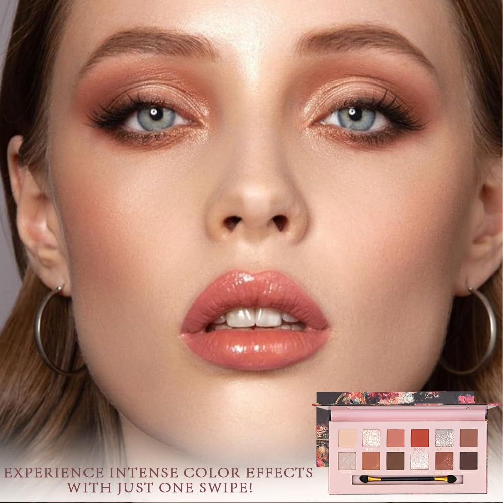 12Colors Eye Shadow Palette With Mirror and Brush,Nude Pink Brown Neutral Natural Eyeshadow Palette,Long Lasting Waterproof Travel Size Makeup Pallete-Velvo Beauty