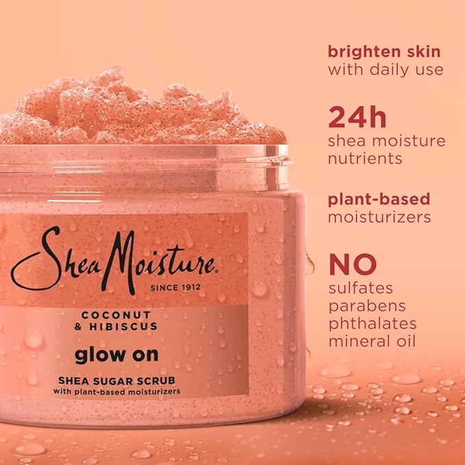 SheaMoisture Shea Sugar Body Scrub For Glowing Radiance Coconut Hibiscus Glowing Radiance Body Scrub With 24h Shea Moisture Nutrients 12 oz-Velvo Beauty