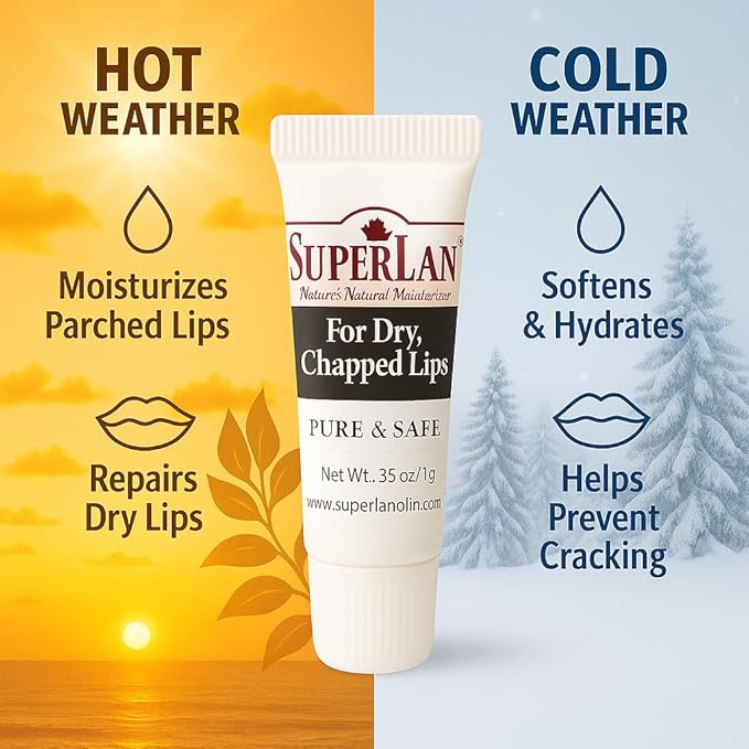 Organic Lanolin Lip Balm For Dry, Cracked, Chapped Lips By Superlan - Natural Lip Moisturizer With Ultra-Pure Medical Grade Lanolin & Jojoba Oil- Kosher Chapstick for Men Women & Children, (3 Pack)-Velvo Beauty