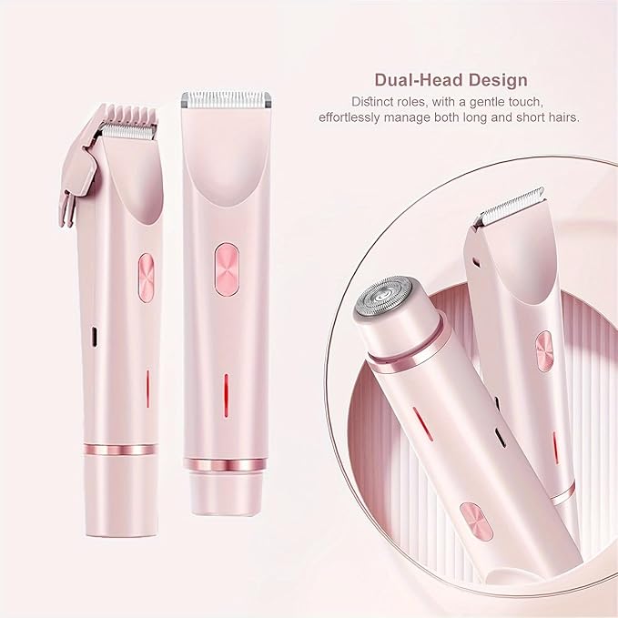 2025 Womens Shaver Dual-Head Bikini Trimmer for Women 2-in-1 Women's Body Shaver USB Charge Waterproof Painless Electric Razors for Silk Skin (Pink)-Velvo Beauty