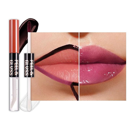 Dark Raspberry Lip Stain Peel Off Lip Gloss oil Dual-Ended Combo, Lips Liner Stain Peel Off Tattoo, Long Lasting & Waterproof, Transfer-Proof Lip Tint Stain with Lip oil for All Skin Type 05#-Velvo Beauty