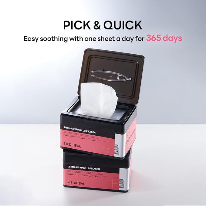 Mediheal Derma 365 Collagen Mask (30 Masks) - Daily Skin Care Mask for Firm Moisturizing to Lift Skin with Collagen Active 3X-Velvo Beauty