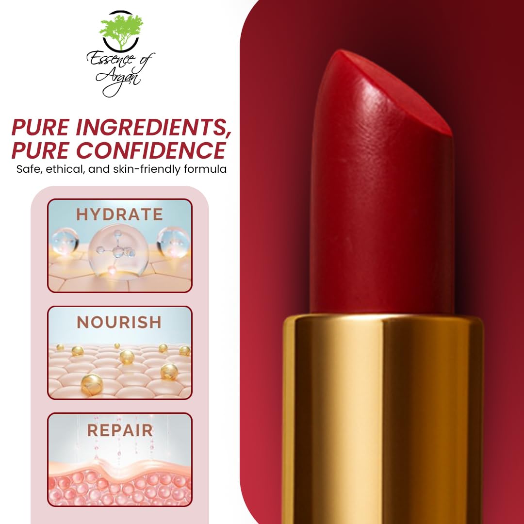 ๐๐๐๐ฒ๐ป๐ฐ๐ฒ ๐ผ๐ณ ๐๐ฟ๐ด๐ฎ๐ป Moisturizing Deep Red Lipstick, Tinted Lip Balm with Pure Organic Argan Oil, Shea Butter Lip care, Lip Moisturizer, Long Lasting Lipstick Cabernet-Velvo Beauty