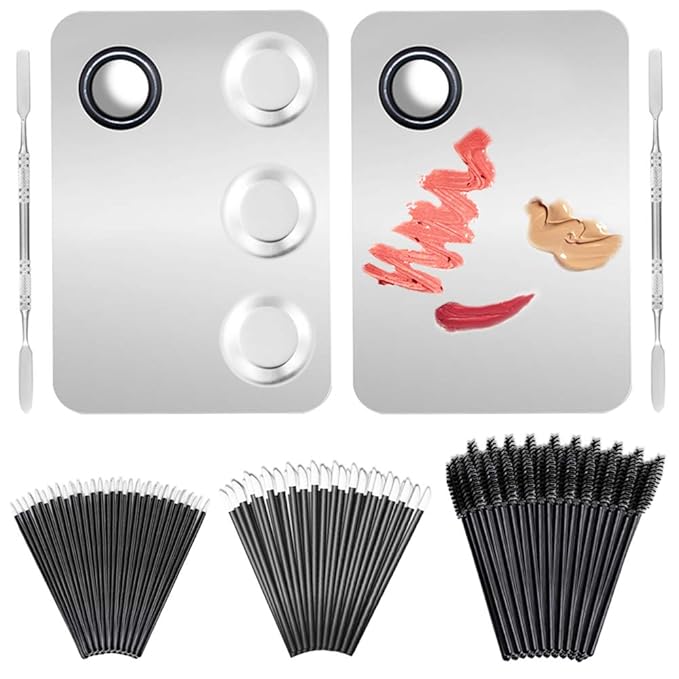 2 Styles Professional Makeup Palette with Spatula and 150 PCS Makeup Brush Kit, SourceTon Cosmetic Palette (5.9”x 3.9”) & Makeup Applicators (Mascara Wands, Lipstick Applicators, Fine Eyeliner Brush)-Velvo Beauty