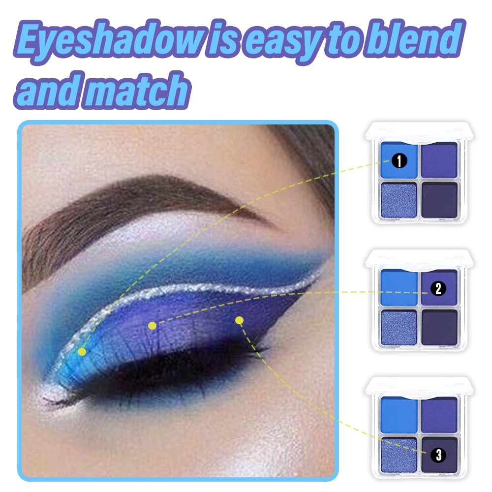 Navy Blue 4Colors Eyeshadow Makeup Palette,Royal Blue Natural Neutral Powde Eye Shadow Palettes for Older Women,Long Lasting Naturing-Looking,Lightweight,Waterproof,Eye Makeup Kit Travel Size,Vegan-Velvo Beauty