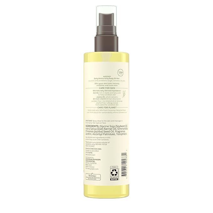 Aveeno Daily Moisturizing Body Oil, Body Mist for Dry Skin with Oat Oil and Jojoba Oil, Nourishing Body Spray with a Hypoallergenic Formula, 6.7 FL OZ-Velvo Beauty