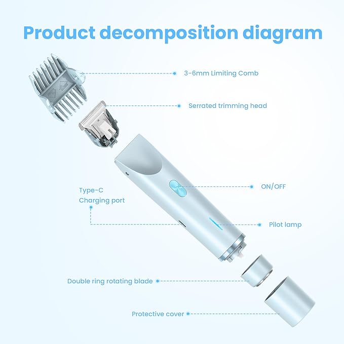 Bikini Trimmer for Women-2 in 1 Electric Razors for Women,USB Rechargeable Bikini Electric Shaver,IPX7 Waterproof Dry & Wet Use Body Hair Trimmer and Facial Hair Remover for Underarm Leg Body,Blue-Velvo Beauty