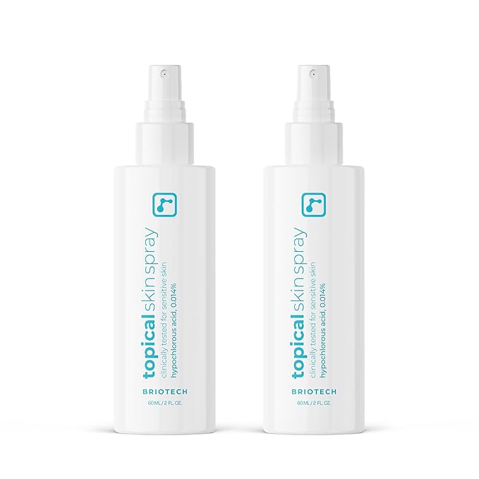 BRIOTECH Topical Skin Spray, Hypochlorous Acid Spray for Sensitive Skin, HOCl Facial Mist, Full Body Support Against Irritation, Calm Redness, Soothe Foot & Scalp, 2 oz Travel Size (2 Pack)-Velvo Beauty