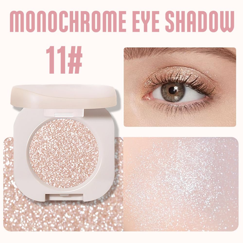 Pear White Shimmer Single Eyeshadow, Natural Warm Champagne Gold Glitter Eyeshadow Palette Makeup, Highly Pigmented Long Lasting Shimmer Shiny Pressed Powder for Women, Vegan & Cruelty-free 11-Velvo Beauty