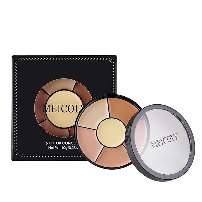 MEICOLY 6 Shades High Coverage Concealer,Tattoo Cover Palette,Cover Bruises, Tattoos, Age Spots, Vitiligo, Birthmarks,with 8 pcs White Makeup Sponges-Velvo Beauty