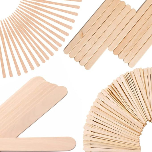 Mibly 4 Style 300 Pcs Assorted Wooden Wax Sticks for Body Legs Face and Small Medium Large Sizes Eyebrow Waxing Applicator Spatulas for Hair Removal or Wood Craft Sticks-Velvo Beauty