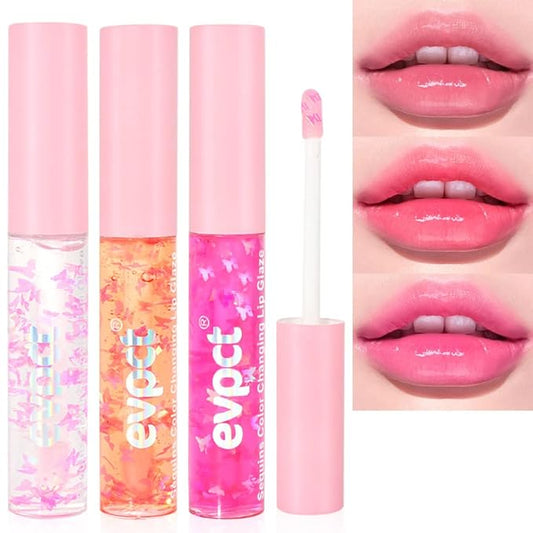 BINGBRUSH 3 Pcs Color Changing Lip Gloss lipstick, Pink Magic Mood Lip Oil Tinted,Temperature Color Change Lip Stain Lip Balm, Longlasting Lips Will Not Dry Out-Velvo Beauty
