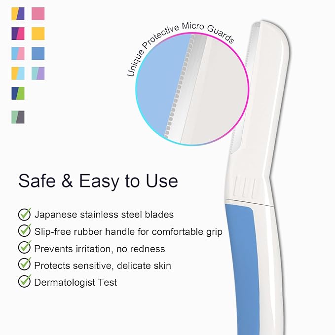 Face Razors for Women, Dermaplane Razor for Women Face, Eyebrow Razor, Dermaplaning Tool, Skin Safe Microblades, Peach Fuzz Remover (12ct, Aegean Frost)-Velvo Beauty