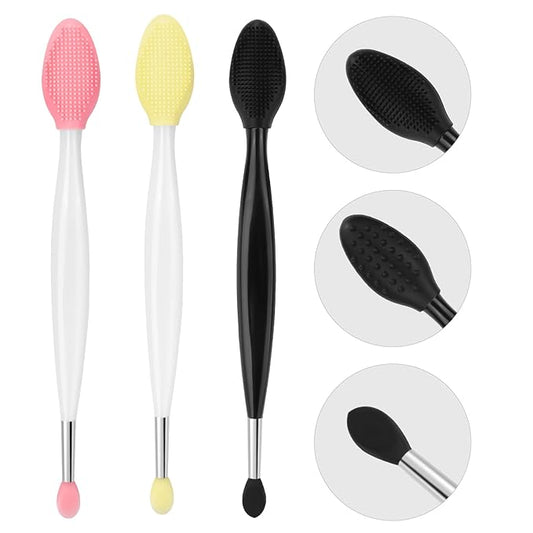 Unaone Lip Scrub Brush - 3 PCS Dual-ended Lip Scrubber Exfoliator and Silicone Lip Brush, 2-in-1 Silicone Lip Scrub Tool Lip Mask Applicator, Gentle Exfoliator & Applicator for Soft-Velvo Beauty
