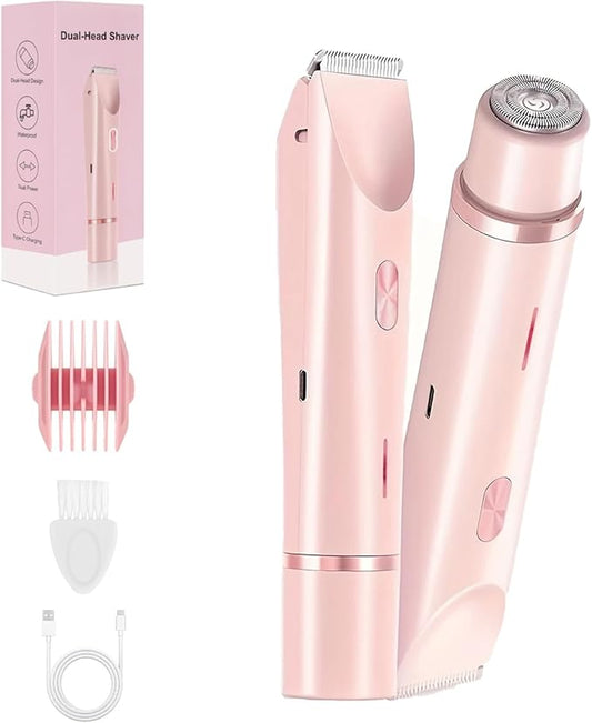 Bikini Trimmer for Women, 2 in 1 Dual Head Bikini Shaver, IPX7 Waterproof Wet and Dry Dual Use Eletctric Razors, USB-C Rechagreable Body Shaver for Public Hair, Silk Skin, Facial and Body-Velvo Beauty