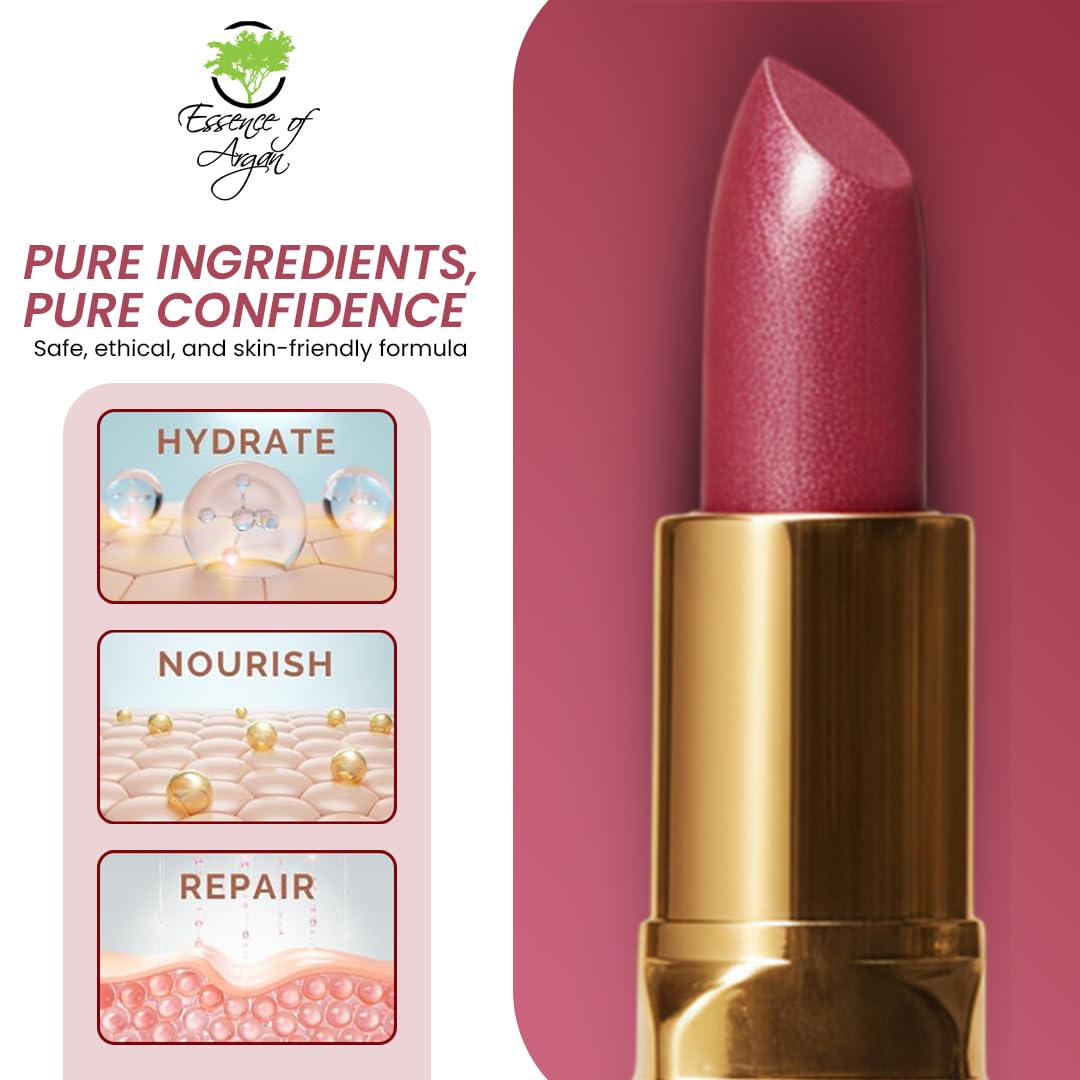Essence Of Argan Precious Pink Lip Stick for Cracked and Dry Lips -100% Organic Shea Butter, Argan,Jojoba & Grapeseed Oil - Hydrating Long Lasting Lipstick - Deep Moisturizing Pink LipStick for Women-Velvo Beauty