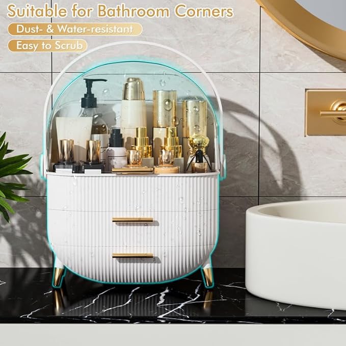 Makeup Organizer Skincare Organizers - Cosmetic Display Cases with Transparent Cover, SkinCare Organizers for Bathroom Countertop, Bedroom Vanity Desk, Lipstick Organizer, White-Velvo Beauty