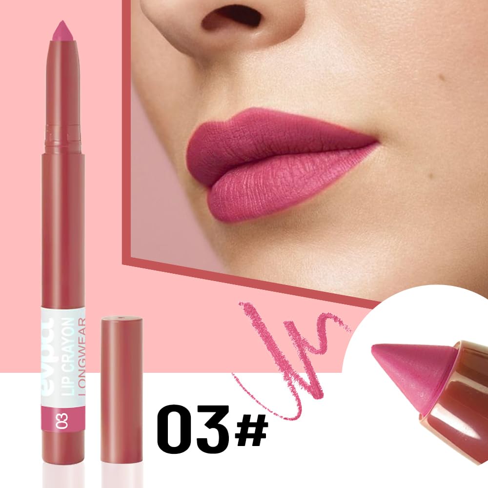 BINGBRUSH Lip Crayons Matte Long Lasting Lipstick Pack Set,Moisture Smooth Lipliner With Built-in Sharpener Ultimate Lip Crayon for Makeup- Waterproof Velvet Lipgloss Lip Stain (03#Purple Beige)-Velvo Beauty