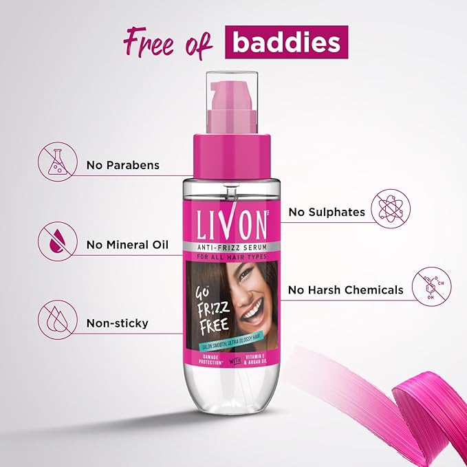 Livon Hair Serum for Men & Women | Frizz-free, stronger and shinier hair | Sulphate & Paraben free| For All Hair Types | Lightweight & Non Greasy | Enriched with Argan Oil & Vitamin E | 3.3 Fl.Oz-Velvo Beauty