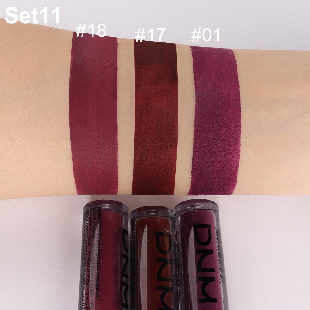 evpct 3Pcs Dark Red Purple Plum Matte Liquid Lipstick Sets for Women Matte Lip Stain Long Lasting Waterproof, Burgundy Blood Blue Red lipstick, Black Cherry Maroon Gothic 24 Hours Magic Lipsticks-Velvo Beauty