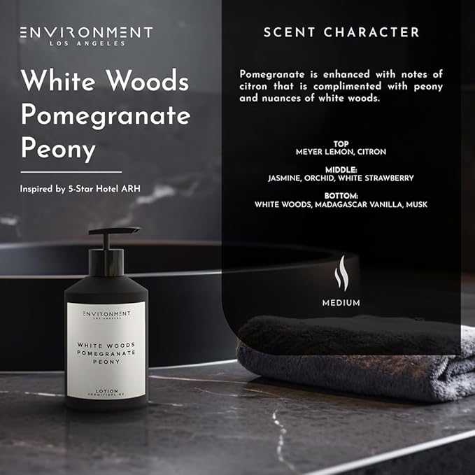 ENVIRONMENT Inspired by 5-Star Hotels ARH Lotion, 300ml Luxury Scented Lotion (White Woods | Pomegranate | Peony) Bathroom Luxury, Men & Women High-End Body Lotion, Hand Cream, Dry Skin Treatment-Velvo Beauty