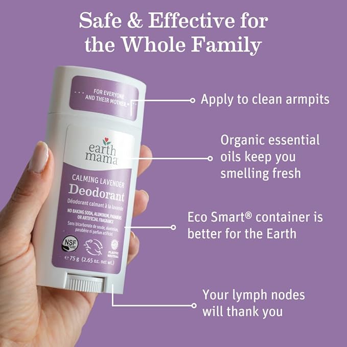 Earth Mama Calming Lavender Deodorant | Safe for Sensitive Skin, Pregnancy and Breastfeeding, Contains Organic Lavender, Calendula and Coconut Oil, No Baking Soda or Aluminum, 2.65-Ounce-Velvo Beauty