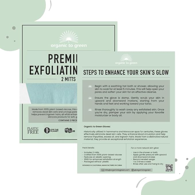 Organic to Green Premium Exfoliating Mitt for Body (2pc) – 100% Vegan Viscose Traditional Body Scrub Washcloth – Body Exfoliator (Green)-Velvo Beauty