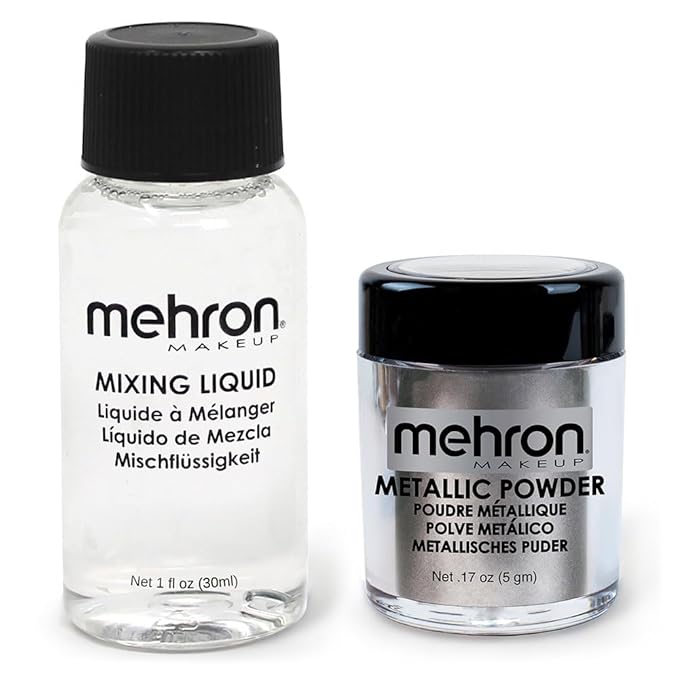 Mehron Makeup Metallic Powder (.17 oz) with Mixing Liquid (1 oz) (Silver)-Velvo Beauty