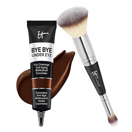 IT Cosmetics Makeup Set - Includes Supersize Bye Bye Under Eye Concealer (45.5 Deep) + Heavenly Luxe Complexion Perfection Concealer Brush (1 fl oz) - with Collagen, Hyaluronic Acid & Antioxidants-Velvo Beauty
