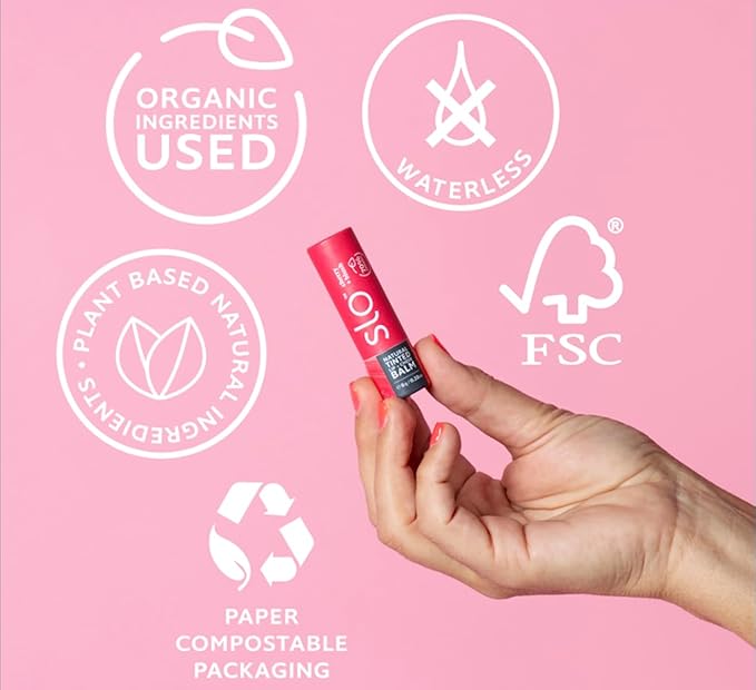 Slo | Natural Tinted Lip and Cheek Balm - All Natural Ingredients, Vegan & Cruelty Free, Hydrating & Soothing, Plastic Free, Paper Packaging | Cherry Blush, 0.28oz-Velvo Beauty
