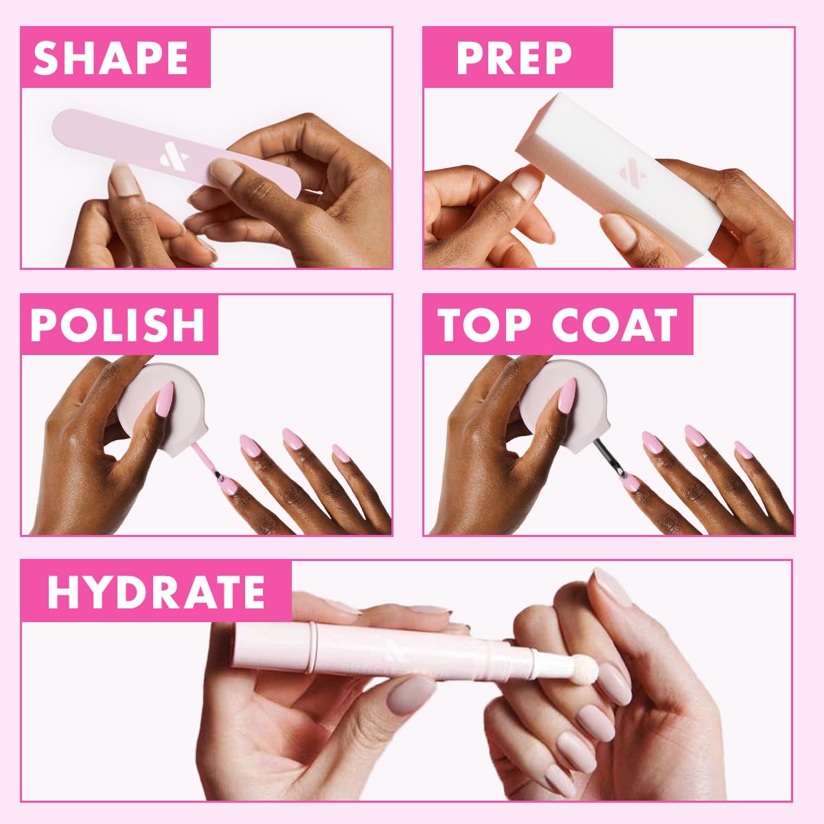 Olive & June Long Lasting Nail Polish Set | Includes 6 Chip-Resistant Shades (Pink Goldfish, HD, Grateful & Kind, CCT, LD, CV) + Top Coat | Vegan, Cruelty-Free | Salon-Quality at Home-Velvo Beauty