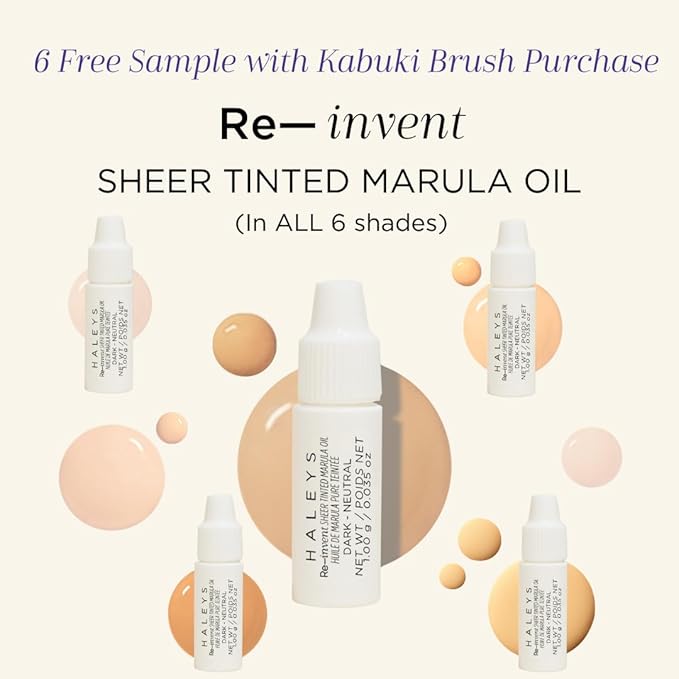 HALEYS Kabuki Makeup Brush + GWP Skin Tint Mini, VEGAN+CRUELTY-FREE, Sustainable Wood, Vegan Bristles for Airbrushed Finish, For Creams, Liquids, Powder, Streak-free, Perfect Blending, Buffs, Blurs-Velvo Beauty