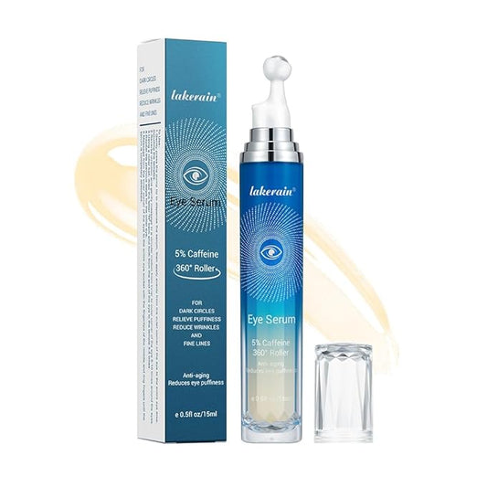 5% Caffeine Eye Serum, Under Eye Roller Cream for Dark Circles and Puffiness with 360°Massage Ball Reduce Wrinkles and Fine Lines,Bags Under Eyes,15ML-Velvo Beauty