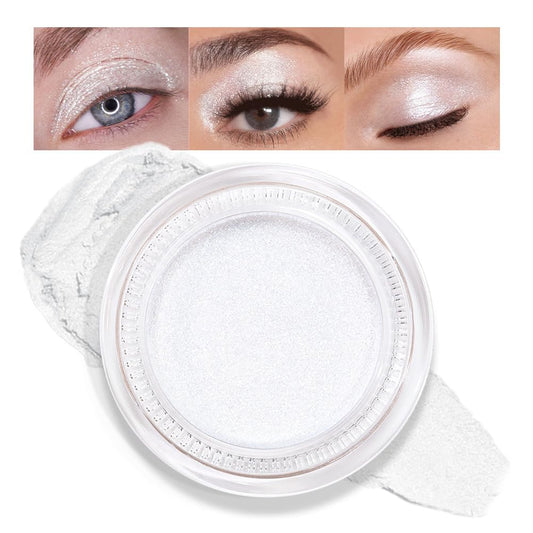 Cream Glitter Pearl White Shimmer Metallic Eyeshadow Palette Makeup, Natural Single Mini Instant Holographic Eyeshadow For Women, Sombras Crema Para Ojos,Talc,Paraben&Cruelty Free, P01-Velvo Beauty