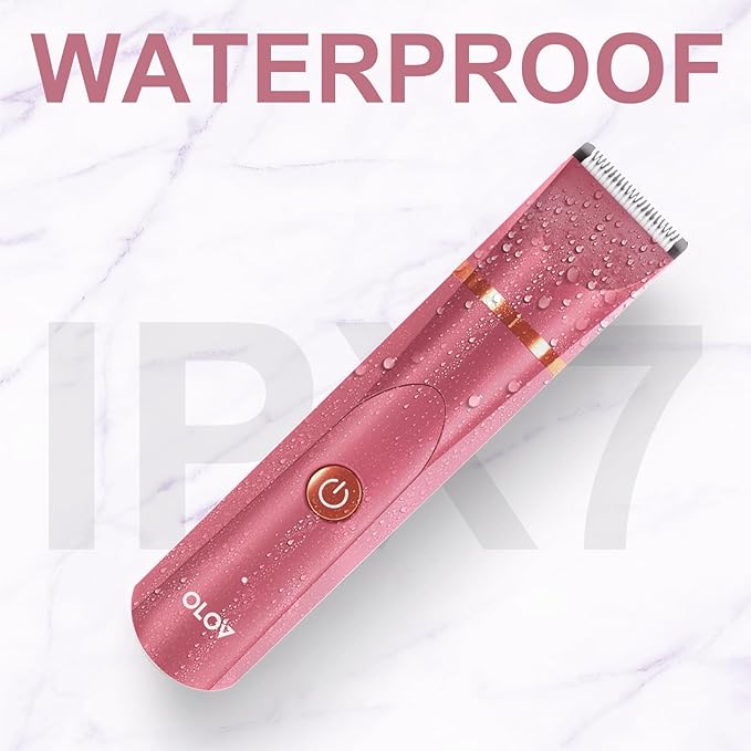 OLOV Electric Body Hair Trimmer - Groin Trimmer for Men - Bikini Trimmer Women - Wet/Dry Shaver Groomer, Replaceable Ceramic Blade Heads, USB Recharge Dock, Waterproof Hygiene Razor, Red-Velvo Beauty
