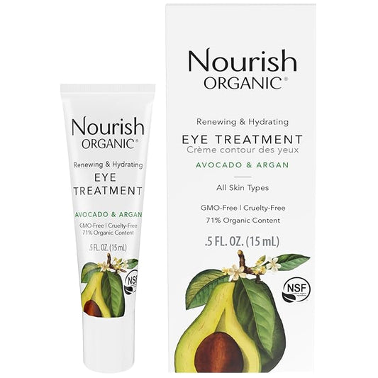 Nourish Organic Eye Treatment, Avocado & Argan – Renewing & Hydrating Under Eye Brightener with Vitamin C + Washable Cotton Round-Velvo Beauty