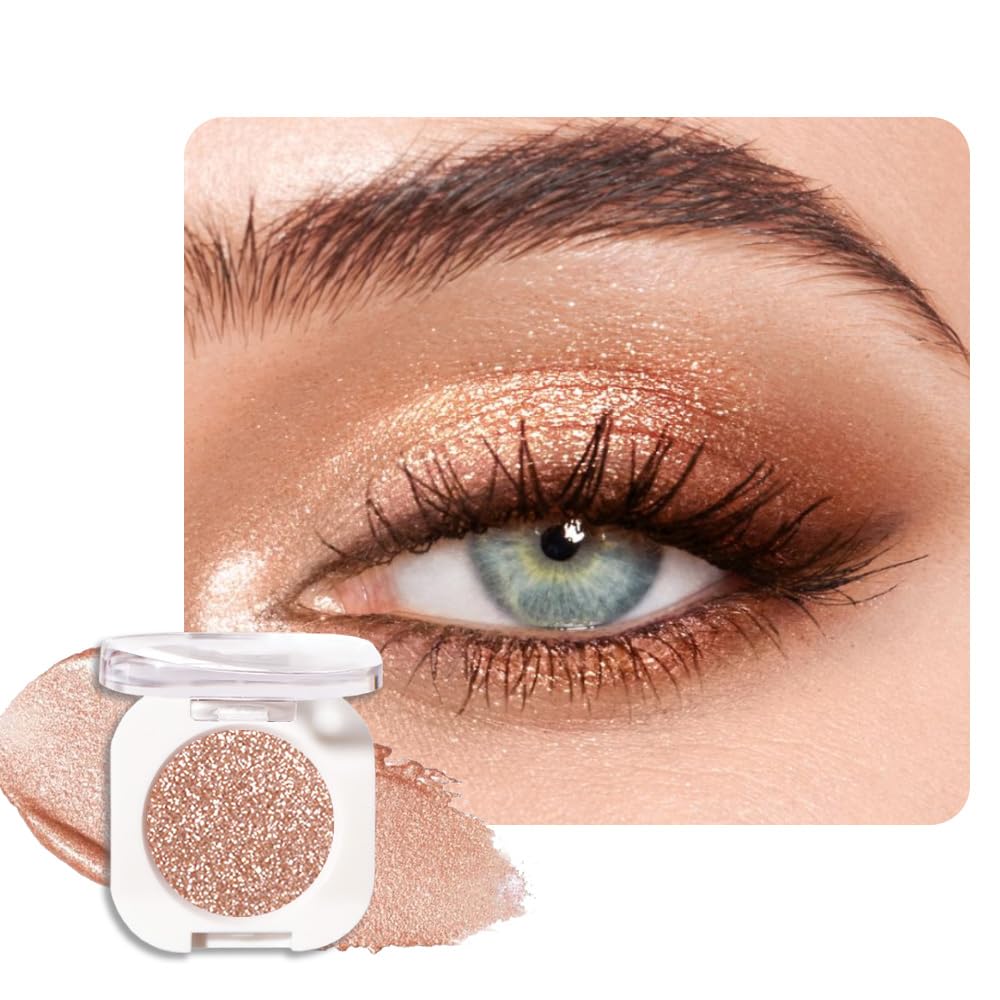 Light Brown Glitter Eyeshadow Palette for Women, Single Monochrome Eye Shadow Makeup, Shiny Pressed Powder, Blendable Natural sombras para ojos, Holographic,Vegan,Travel -9-Velvo Beauty